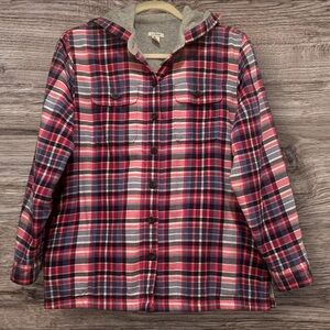 ⭐ L.L.Bean Plaid Flannel Hoodie Jacket S Petite | Cozy Fleece Lined Fall Layer